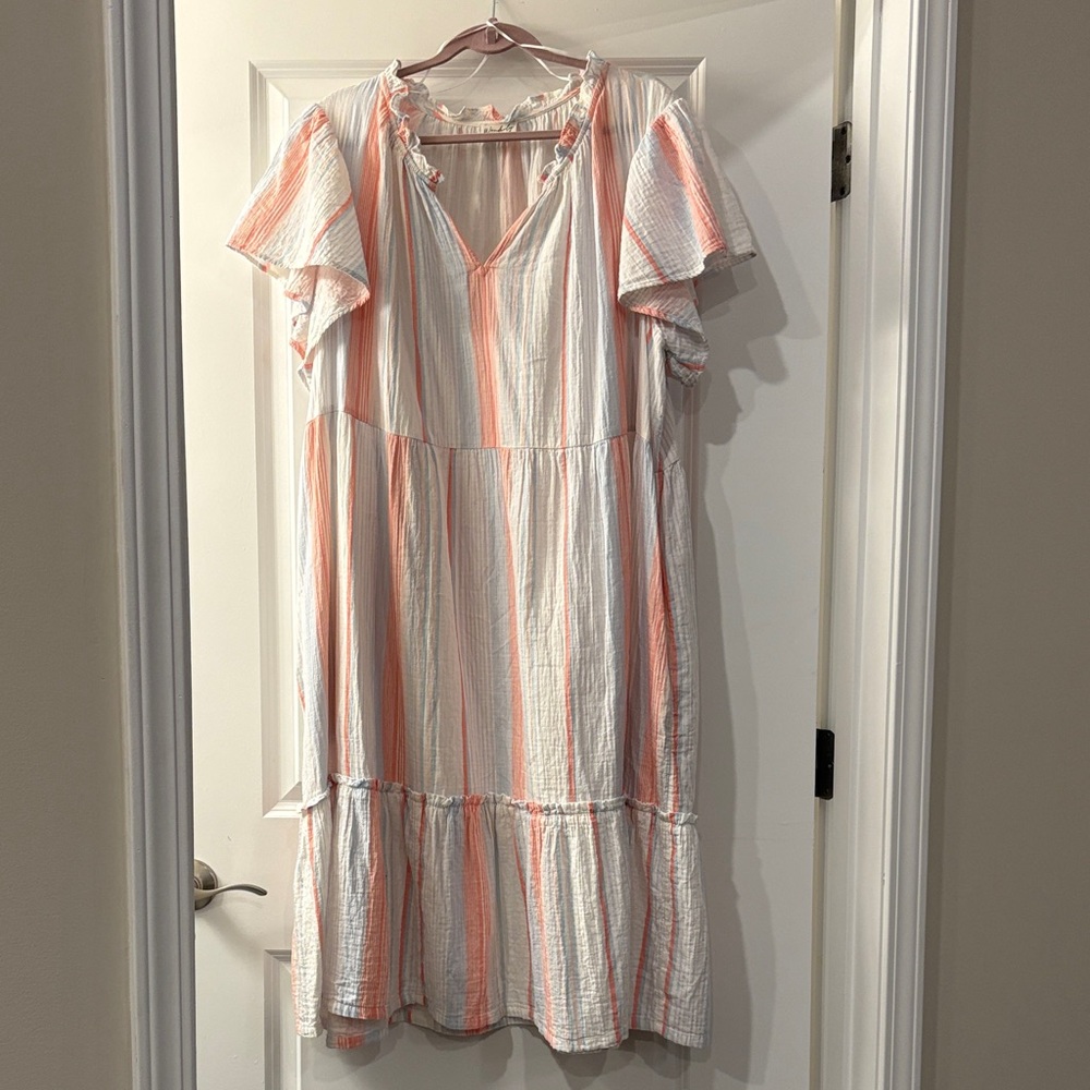 Wonderly Striped Midi Dress in White and Orange